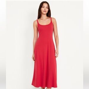 Old Navy Fit & Flare Rib-Knit Maxi Dress in Red